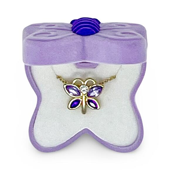 Butterfly Charm Necklace NWT Gold 20” Y2K Fairycore Velvet Gift Box - Picture 1 of 11